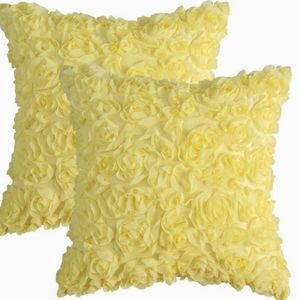 Set of 2, Miulee 3-D Yellow Chiffon Rose Pillow Covers